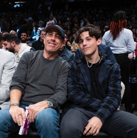 Julian Kal Seinfeld enjoyed the Basketball match at the Barclays Center with his father Jerry Seinfeld.